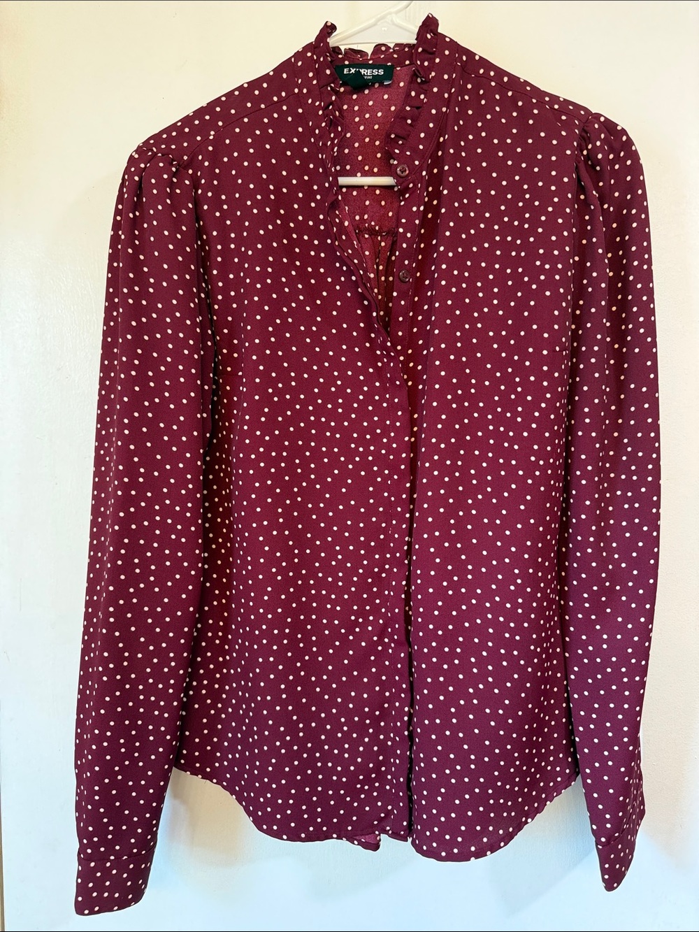 Express Burgundy Polka Dot Blouse